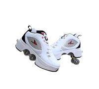 2 en 1 Caña Alta Patines Zapatillas Unisex Convertibles con Ruedas Invisibles de Doble Fila Retráctiles Automáticas para Zapatillas para Caminar para Adultos y Niños(White B,8.5)