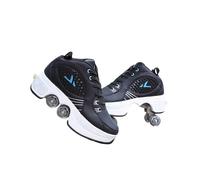 2 en 1 Caña Alta Patines Zapatillas Unisex Convertibles con Ruedas Invisibles de Doble Fila Retráctiles Automáticas para Zapatillas para Caminar para Adultos y Niños(Black B,6.5)