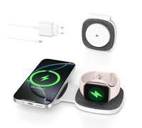 2 en 1 Cargador Inalambrico para MagSafe Plegable para iPhone 17, Air, 16, 15, 14, 13, 12 Series, para Apple Watch Series 11 10 9 8 7 6 5 4 3 2 1 SE/Ultra, para AirPods Estacion de Carga