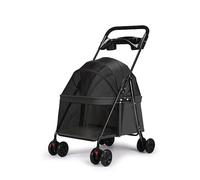 2 en 1 carro plegable para gatos cachorros, 4 ruedas, apto para viajes al aire libre, con portavasos y ventana transparente para perros pequeños y medianos, 75 x 49 cm x 94 cm