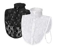 2 en 1 Collar Falso de Dama Blusa Media Camisa Cuello Falso de Encaje Desmontable Camisa OL Joker Decorativo Corbata con Puño Falsa Punta de Solapa Blanco&Negro para Mujer