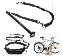 2 en 1 Correa para perros manos libres, correa para perros con cinturón abdominal y bicicleta con espaciador, correa elástica, mosquetón de metal de 360°, almohadillas protectoras de TPU y