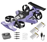 2 En 1 Flying RC Car Drone, Recargable De Modo Dual Control Remoto Flying Car Drone 360° Alta Velocidad Drift Stunt Cars 2.4Ghz 4WD Stunt RC Cars Vehículo Con 3 Velocidades(Purple+Battery*3)