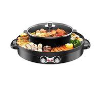 2 en 1 Hotpot y Raclette Grill, Hot Pot Electric, Elemento calefactor de acero inoxidable, parrilla coreana, revestimiento antiadherente, olla Hotpot para cocinar, asar, color negro