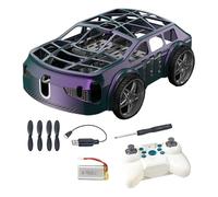 2 en 1 juguete teledirigido para coche con drones, mini coche de avión RC con luces LED, fácil de volar, juguete cuadricóptero teledirigido para niños azul púrpura una batería
