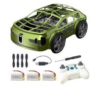 2 en 1 juguete teledirigido para coche con drones, mini coche de avión RC con luces LED, fácil de volar, juguete cuadricóptero teledirigido para niños verde 3 batería