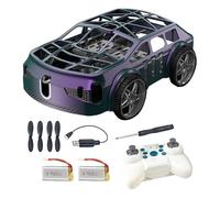 2 en 1 juguete teledirigido para coche con drones, mini coche de avión RC con luces LED, fácil de volar, juguete cuadricóptero teledirigido para niños, azul y morado, dos baterías