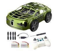 2 en 1 juguete teledirigido para coche, mini coche de avión RC con luces LED, fácil de volar, juguete cuadricóptero teledirigido para niños, verde, dos baterías