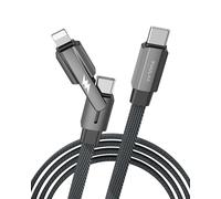 2 en 1 Multi Ladekabel, 2M Universal Ladekabel Mehrfach Anschlüsse mit USB C/C/Lightning, 60W USB C Schnellladekabel mit Licht für iPhone 17 16 15 14 Pro/MacBook/iPad/Samsung