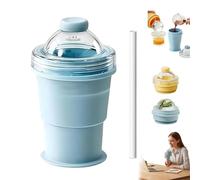 2-en-1 Plegable de Silicona Bola de Hielo Fabricante de Cup, Molde de Esfera de Hielo Portátil Reutilizable Con Paja y Tapa Impermeable, Molde Redondo Grande Sin Contacto Para (Azul del Lago)