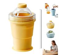 2-en-1 Plegable de Silicona Bola de Hielo Fabricante de Cup, Molde de Esfera de Hielo Portátil Reutilizable Con Paja y Tapa Impermeable, Molde Redondo Grande Sin Contacto Para (Amarillo)