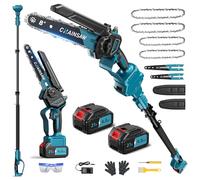 2-en-1 Podadora de Altura, 6 y 8 Pulgadas Motosierra Bateria con Pertiga, 1000W Sin Escobillas Motosierra Telescopica Bateria 8000mAh, Extensible Hasta 4,7m, Para Podar Arboles de Jardinería