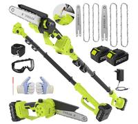 2 en 1 podadora de cadena mini cortasetos, 6"&8", 6,73 pies mango telescópico podadora de batería, batería de 2x4,0Ah, alimentación automática de aceite, ajuste sin herramientas, podadora para