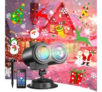 2 en 1 Proyector Navidad Exterior, 20 Diapositivas 10 Colores Proyector ExteriorNavidad Con Control Remoto Función, adaptado para la decoración de Navidad, Halloween Pascuas, Acción de Gracias, Fiesta