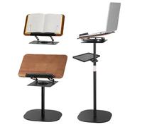 2 en 1 Soporte Libros,Altura Ajustable 91-119cm,Soporte Tablet Mesa con bandeja y clips elásticos,atril ajustable para Partituras Musicales,Recetas,Tablets y Laptops,para suelo o mesa