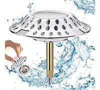 2 en 1 Tapón de Bañera con Colador Cabello, 72mm Tapón Desagüe Bañera Pop-Up, Tapón Lavabo Bañera Acero Inoxidable,Tapón Fregadero Latón Altura Regulable para Orificios Drenaje 1.45 a 1.8 in