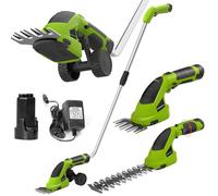 2 en 1 Tijera Cortacésped y Arreglasetos, FOONNUN Tijeras de Césped y Arbustos 7,2 V, Mango Giratorio de 180 °, Tijeras para Césped con Mango Telescópico y Ruedas, para Podar Césped, Arbustos y Setos