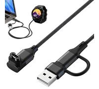 2-en-1 USB-C Cable de Carga para Garmin, Cargador Type C Compatible con Garmin Fenix 8 E 7 7X 7S 6X 6S,Forerunner 970 965 955 945 570 265 255 55,Vivoactive 6 5 4 3 Music Nylon Trenzado Gris, 1M