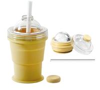 2 en 1 Vaso Hacer Bolas Hielo, 325ML Molde Silicona Reutilizable Hacer Bolas Hielo, Bandeja Plegable Hacers Pelota Hielos con Tapa Pajita, Molde Hermético Hacers Pelota Hielos Vasos Café