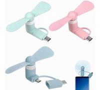 2 En 1 Ventiladores De Teléfono Mini Portátil USB,Mini Ventilador Portátil,Ventilador USB,2 En 1 Ventiladores Portable Del Teléfono Móvil,para Cellulare Type-C y Android,3 Piezas (Ros Azul+Verde)