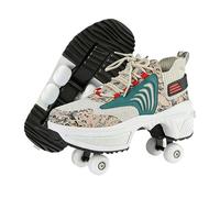 2 en 1 Zapatos para Caminar Convertibles en Patines de Cuatro Ruedas con Ruedas Ocultas de Un Solo Toque con Deformación Automática para Hombres, Mujeres y Niños(Brown,8.5)