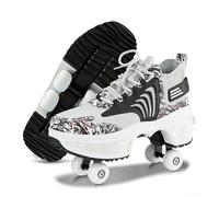 2 en 1 Zapatos para Caminar Convertibles en Patines de Cuatro Ruedas con Ruedas Ocultas de Un Solo Toque con Deformación Automática para Hombres, Mujeres y Niños(Black B,8.5)