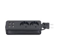 2 Enchufes 4 Puertos USB Power Strip 1200W 10A Protector contra Sobretensiones para Teléfono Portátil, Ligero, Material Ignífugo, Carga Rápida (Negro)