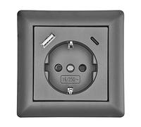 2 enchufes con protección de contacto USB, 3,5A, antracita, USB tipo A y C