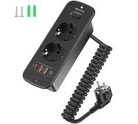2 enchufes USB 2 x Tipo C empotrables con Cable en Espiral de 2 m, enchufes Dobles para Mesa o Superficies de Trabajo, Color Negro