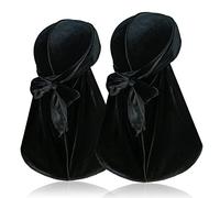 2 envolturas de terciopelo durags para 360 ondas, Silky Do Rag Durag con cola extra larga y tirantes anchos para hombres y mujeres