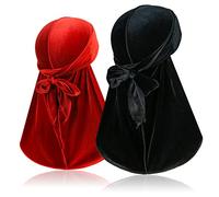 2 envolturas de terciopelo durags para 360 ondas, Silky Do Rag Durag con cola extra larga y tirantes anchos para hombres y mujeres