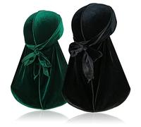2 envolturas de terciopelo durags para 360 ondas, Silky Do Rag Durag con cola extra larga y tirantes anchos para hombres y mujeres