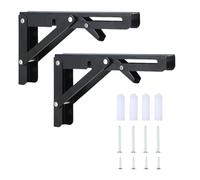 2 escuadras abatibles, soporte estanteria pared, escuadras para estanterias, Soporte plegable para estante, adecuado para el hogar, almacén, cocina, oficina, mesa, pared (negro, 20×10.8 cm)