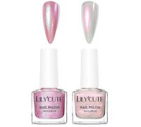 2 esmaltes de uñas con purpurina, esmalte de uñas Aurora rosa blanco transparente rosa esmalte de uñas brillante, de secado rápido de larga duración, esmalte de uñas súper brillante para mujeres, arte