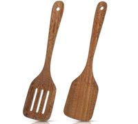 2 espátulas de madera para cocinar utensilios de cocina de madera antiadherentes de 12 pulgadas, espátula frita de madera, espátula plana para hornear, mezcla, chatarra, volteador sólido, paleta