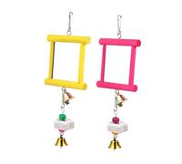 Ｚｉａｌｏｆｉ 2 Espejos Juguete para Aves, Campana y Piedras interactivas en Jaula, Rojo Amarillo