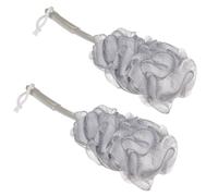 2 esponjas de ducha XL gris con mango largo, 50 x 12 cm, para colgar