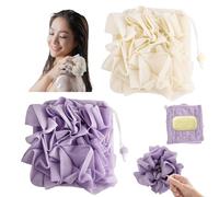 2 esponjas de esponja de baño 2 en 1, esponja de baño con cordón, que sostiene jabón de barra, para limpiar y suavizar la piel (beige, morado)
