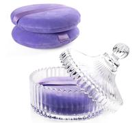 2 esponjas de polvo corporal extra grandes y lujoso tarro de vidrio de 6 pulgadas con soplo para mujeres, perfecto para talco o polvo suelto (morado claro)