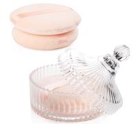 2 esponjas extra grandes para polvo corporal y tarro de vidrio de lujo de 6 pulgadas con soplo para mujeres, perfecto para talco o polvo suelto (beige)