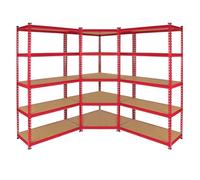 2 Estanterías Metálicas Rojas Z-Rax Sin Tornillos 90x45x183cm + 1 Estantería Esquinera Esquina Rinconera Metálica Roja Capacidad 360kg por Estante Almacenamiento Almacenaje Oficina Taller Garaje