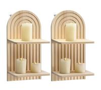 2 estantes de pared de madera de 2 niveles con diseños arqueados, estantes flotantes para almacenamiento de plantas, organizadores del hogar para cualquier habitación