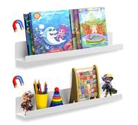 2 Estantes Flotantes Blancos con Imanes para Pared, Estantería Blanca Metálica Magnética, para Libros, Juguetes, Cocina, Baño o Habitación Infantil, Estante Flotante de Pared Ahorra Espacio(43cm)