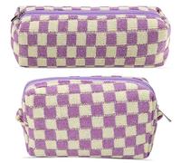 2 estuches a cuadros para adolescentes, bolsa de maquillaje a cuadros, bolsa de cosméticos de viaje, bonita bolsa de maquillaje para bolso, bolsas portátiles con cremallera para el cuidado de la piel