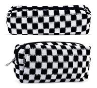 Juego de 2 bolsas de maquillaje a cuadros para mujer, bolsa de viaje pequeña para cosméticos, bonita bolsa de maquillaje para bolso, bolsa portátil con cremallera para el cuidado de la piel, bolsa de