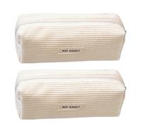 2 estuches de pana con cremallera para estudiantes y adultos, gran capacidad, bolsa de almacenamiento de cosméticos de viaje, soporte multicompartimento, White