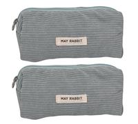 2 estuches de pana con cremallera para estudiantes y adultos, gran capacidad, bolsa de almacenamiento de cosméticos de viaje, soporte multicompartimento, Azul claro y gris