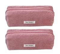 2 estuches de pana con cremallera para estudiantes y adultos, gran capacidad, bolsa de almacenamiento de cosméticos de viaje, soporte multicompartimento, Carne en polvo