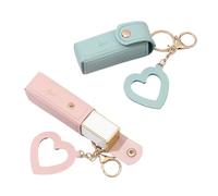 2 estuches para pintalabios con espejo, soporte portátil para lápiz labial y llavero de brillo de labios para mujer, organizador protector de bálsamo labial en rosa y verde (diseño compacto y
