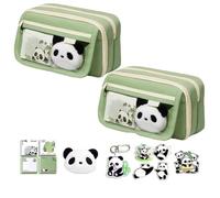 2 estuches transparentes estéticos, estuche para lápices de gran capacidad con bonito peluche de panda y pines, bonita bolsa de lápices con cremallera, bolsa de maquillaje multicapa para estudiantes,